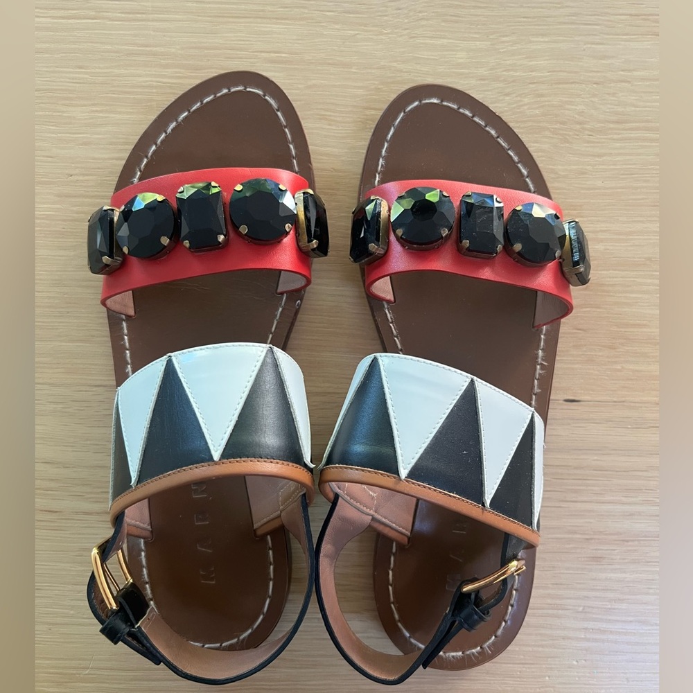 MARNI Red and Black Geometric Sandals